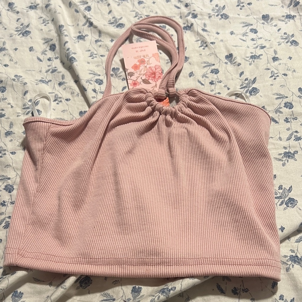Pink Ribbed Halter Top